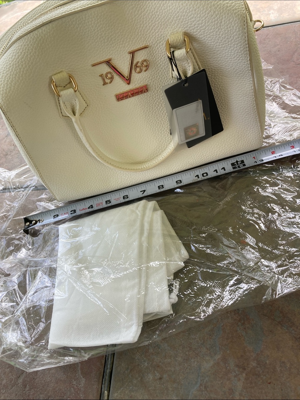 Versace V 19.69 Cream Structured Satchel with Gold Hardware - Picture 11 of 14